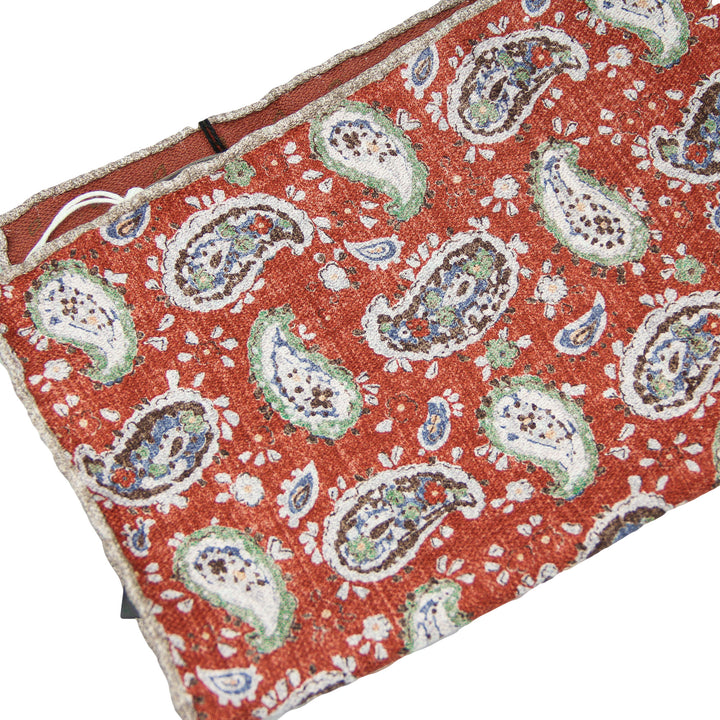 Red Paisley/Geometric Pattern Reversible Silk Hankie - Paolo Albizzati
