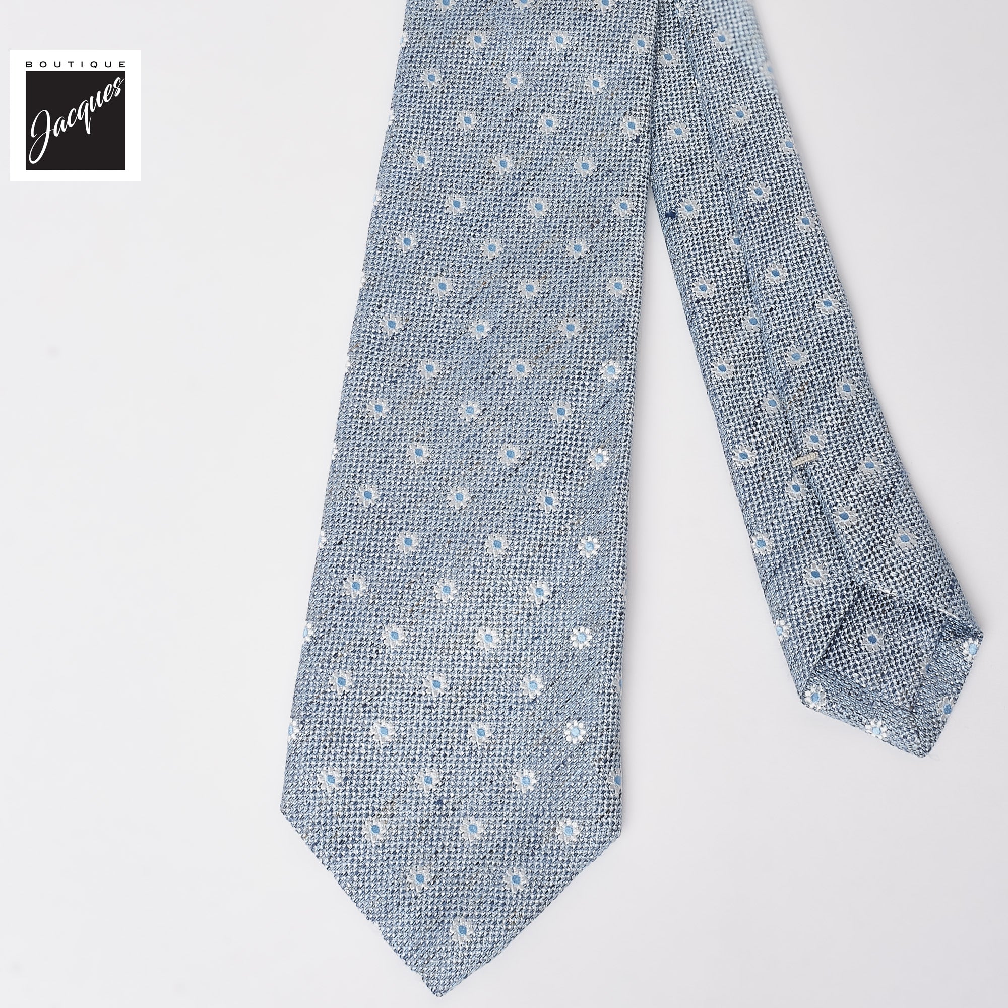 Light Blue Floral Pattern Silk-Linen Tie - Paolo Albizzati - Boutique Jacques International