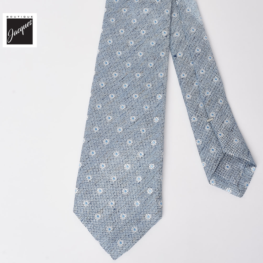 Light Blue Floral Pattern Silk-Linen Tie - Paolo Albizzati - Boutique Jacques International
