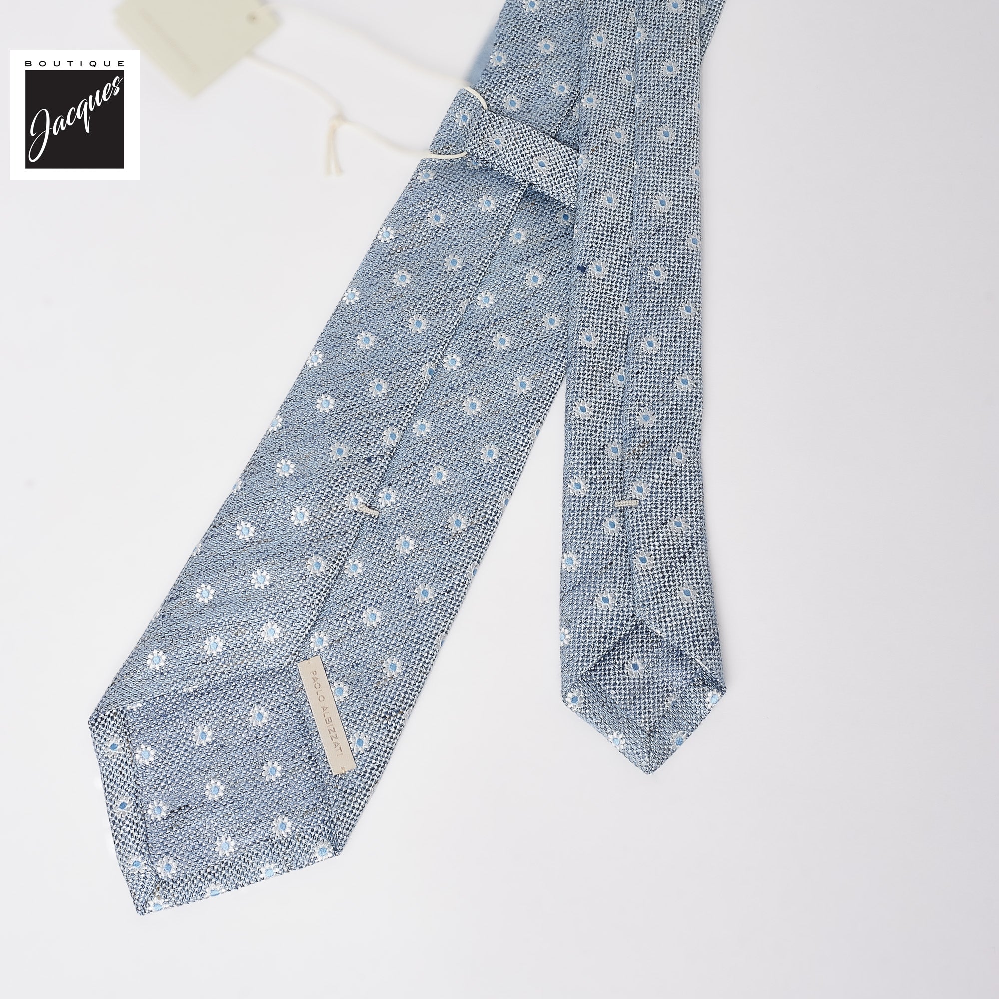 Light Blue Floral Pattern Silk-Linen Tie - Paolo Albizzati - Boutique Jacques International