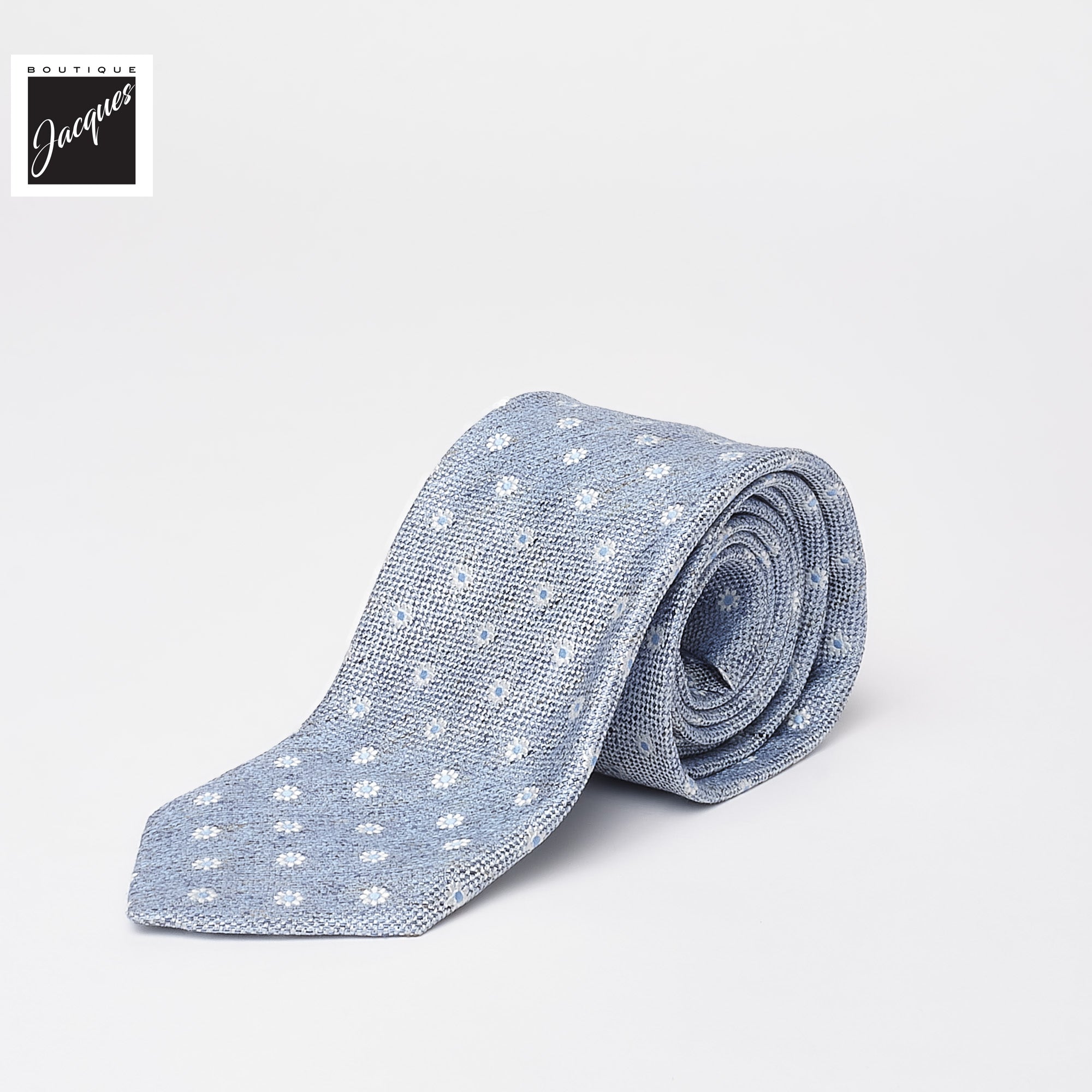 Light Blue Floral Pattern Silk-Linen Tie - Paolo Albizzati - Boutique Jacques International