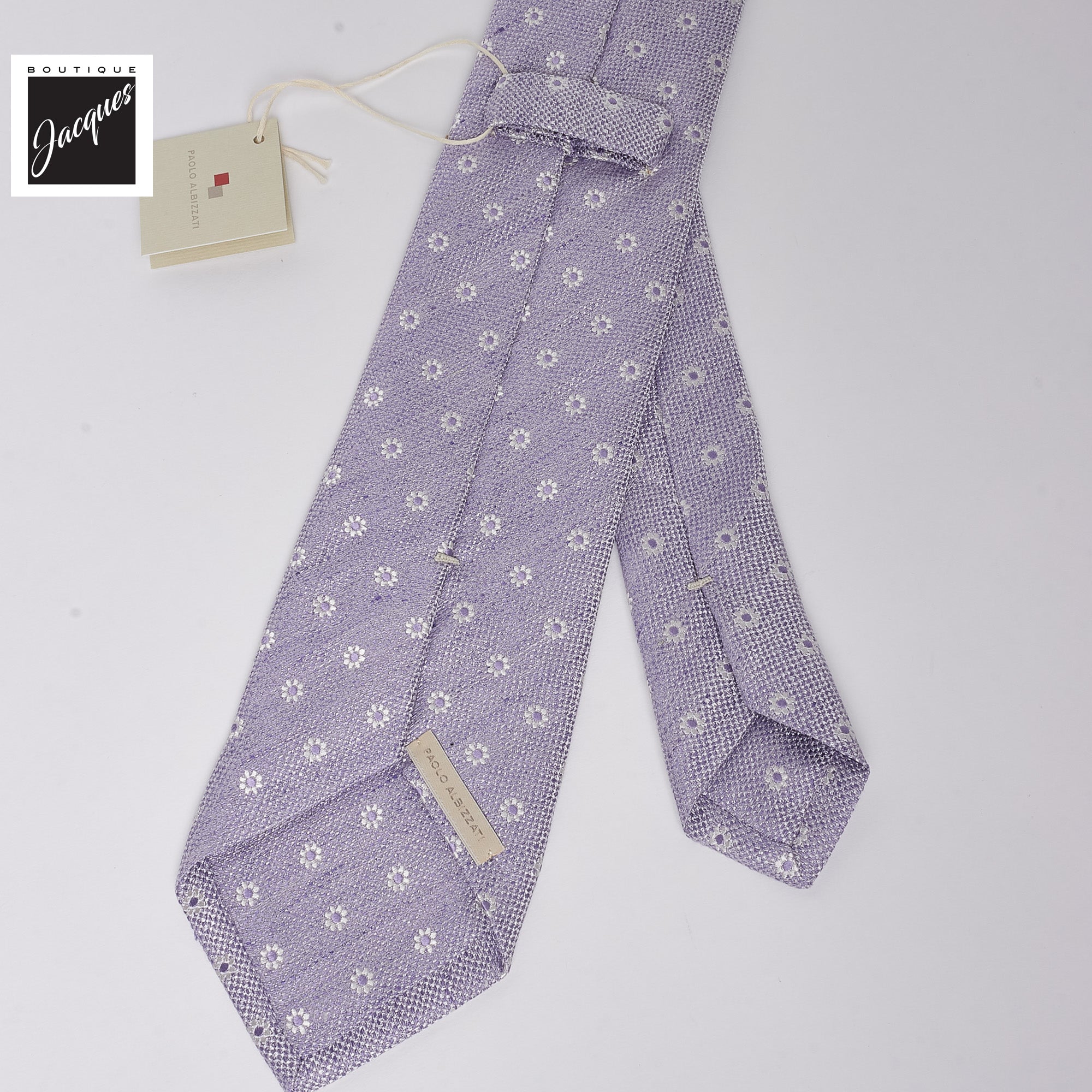 Lilac Floral Pattern Silk-Linen Tie - Paolo Albizzati - Boutique Jacques International