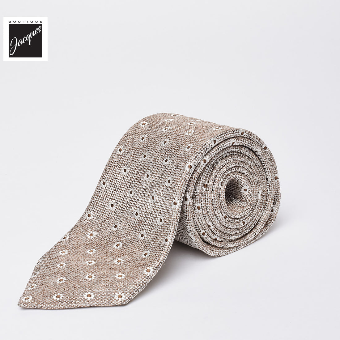 Beige Floral Pattern Silk-Linen Tie - Paolo Albizzati