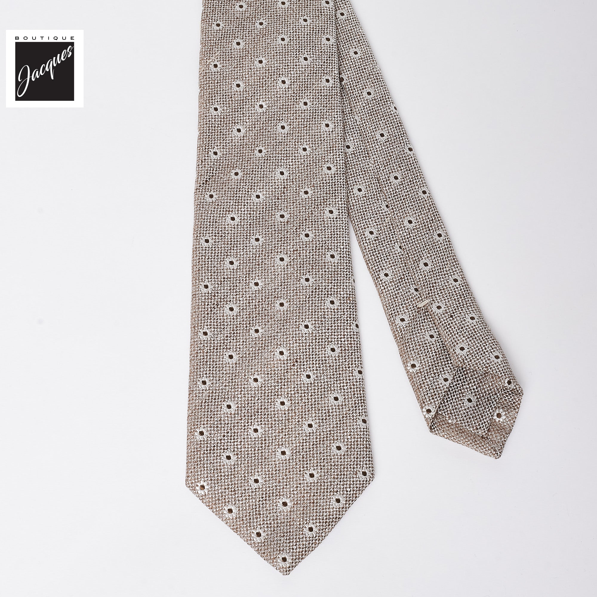 Beige Floral Pattern Silk-Linen Tie - Paolo Albizzati