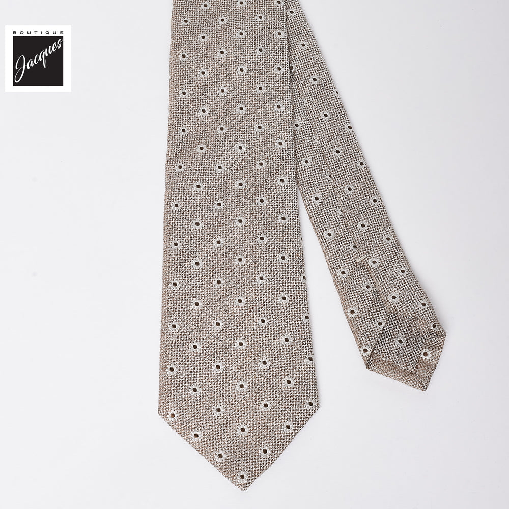 Beige Floral Pattern Silk-Linen Tie - Paolo Albizzati - Boutique Jacques International