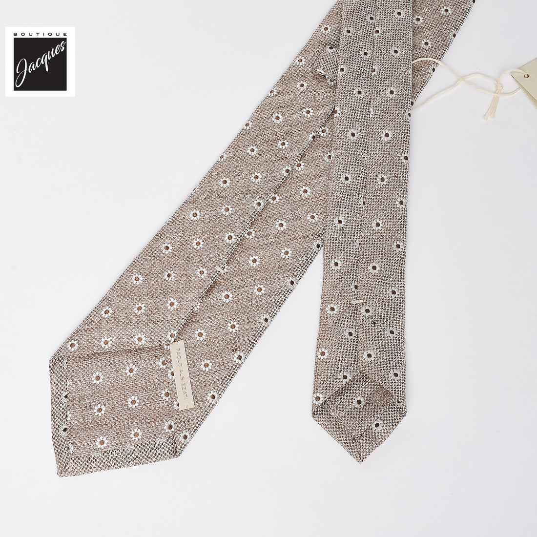 Beige Floral Pattern Silk-Linen Tie - Paolo Albizzati