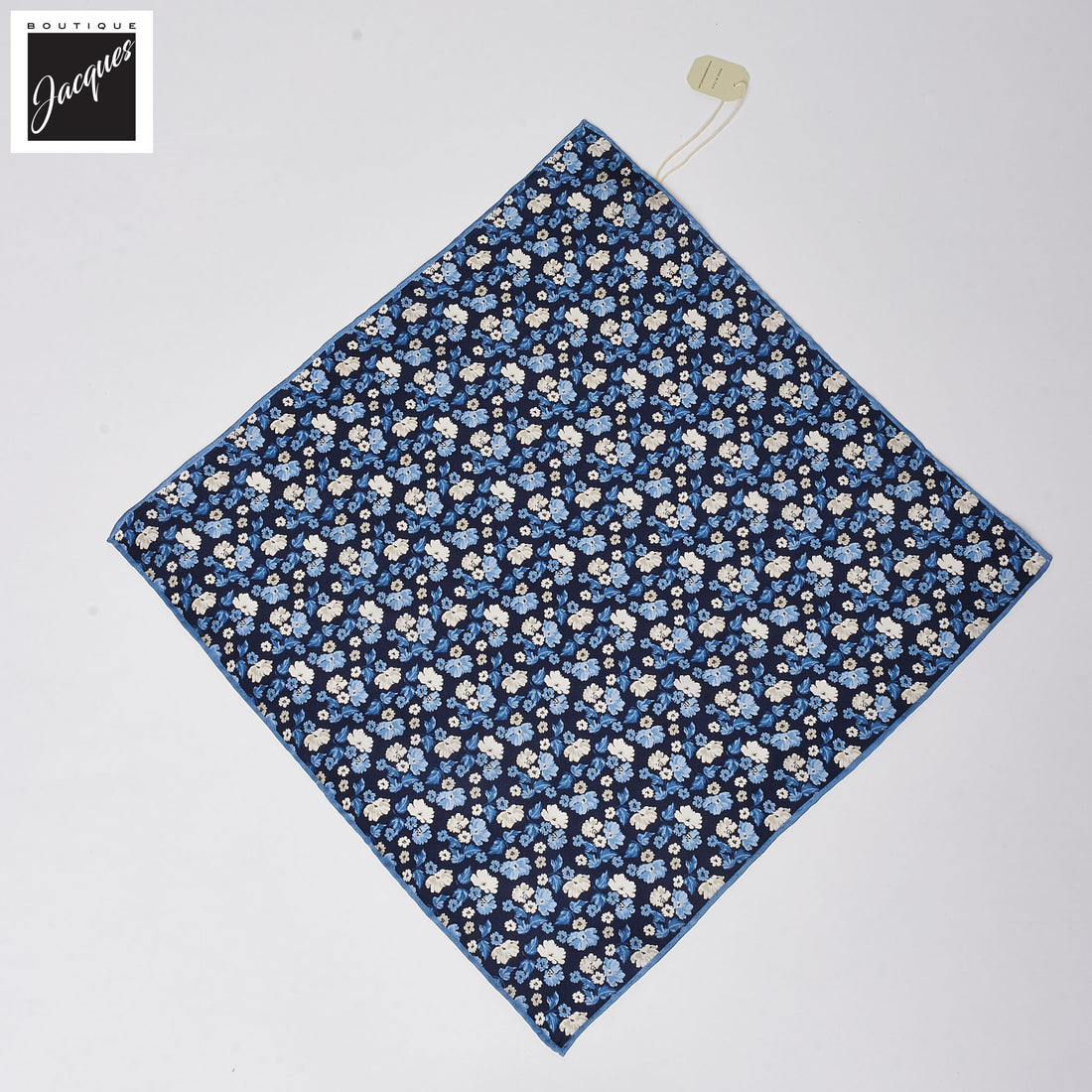 Navy Blue Floral Pattern Silk Pocket Square - Paolo Albizzati