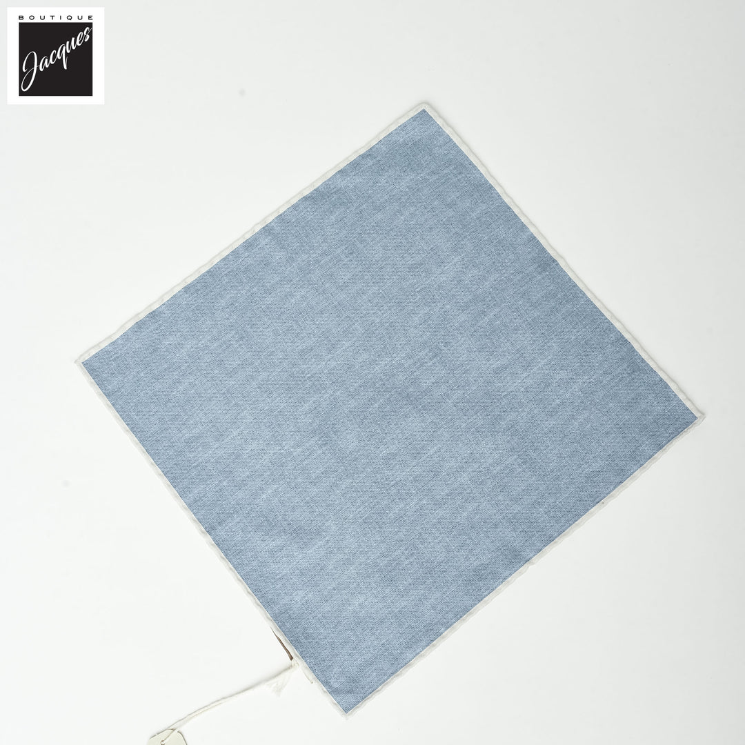 Light Blue w/ Ice Gray Trim Cotton-Silk Reversible Pocket Square - Paolo Albizzati