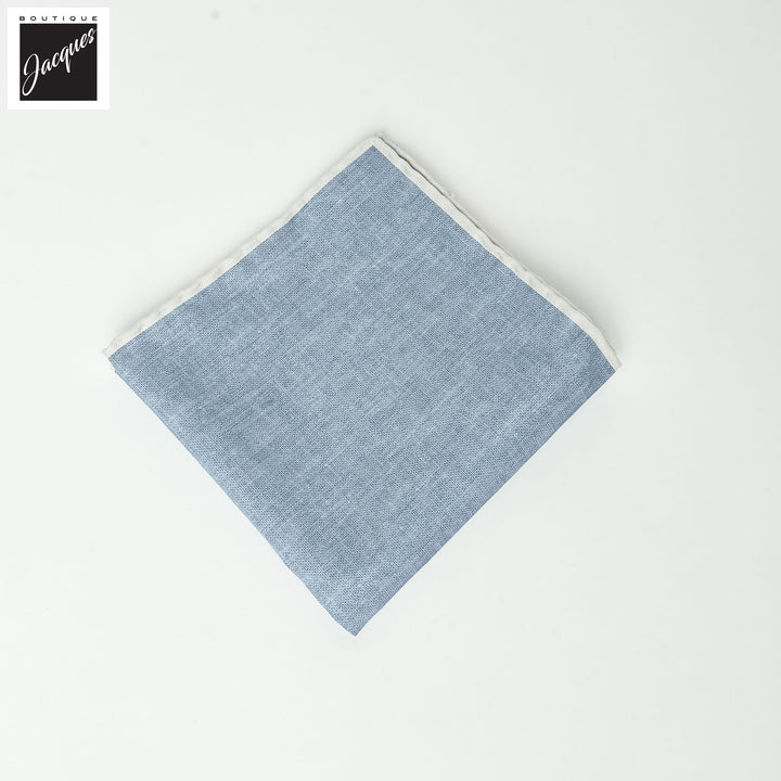 Light Blue w/ Ice Gray Trim Cotton-Silk Reversible Pocket Square - Paolo Albizzati