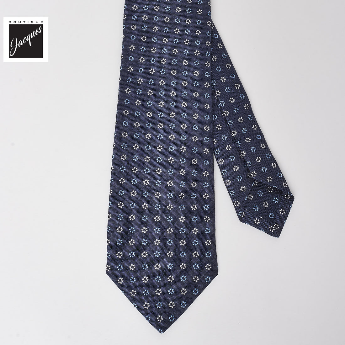 Dark Blue Floral Pattern Linen-Silk Tie - Paolo Albizzati