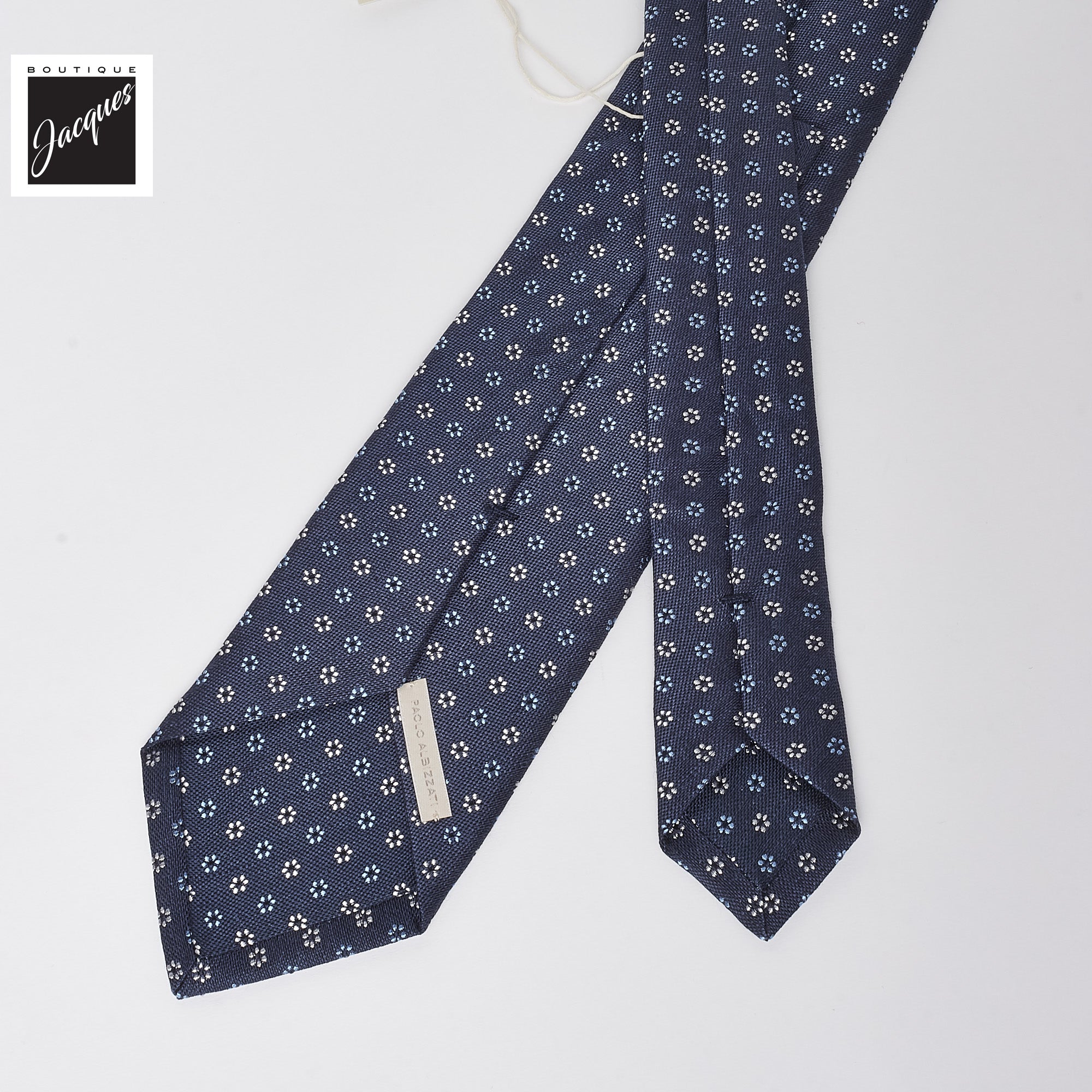 Dark Blue Floral Pattern Linen-Silk Tie - Paolo Albizzati