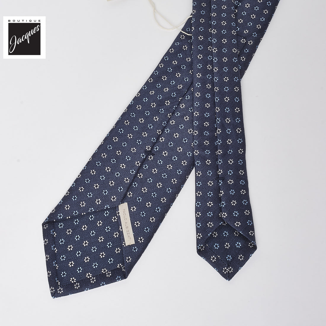 Dark Blue Floral Pattern Linen-Silk Tie - Paolo Albizzati