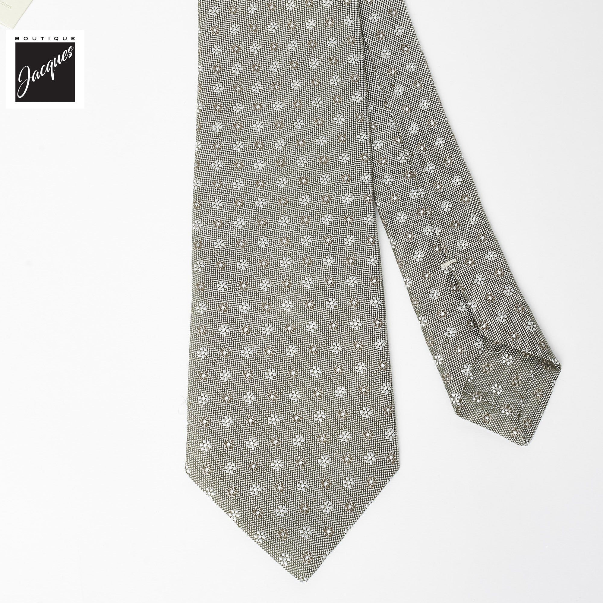 Gray/Beige Floral Pattern Linen-Silk Tie - Paolo Albizzati