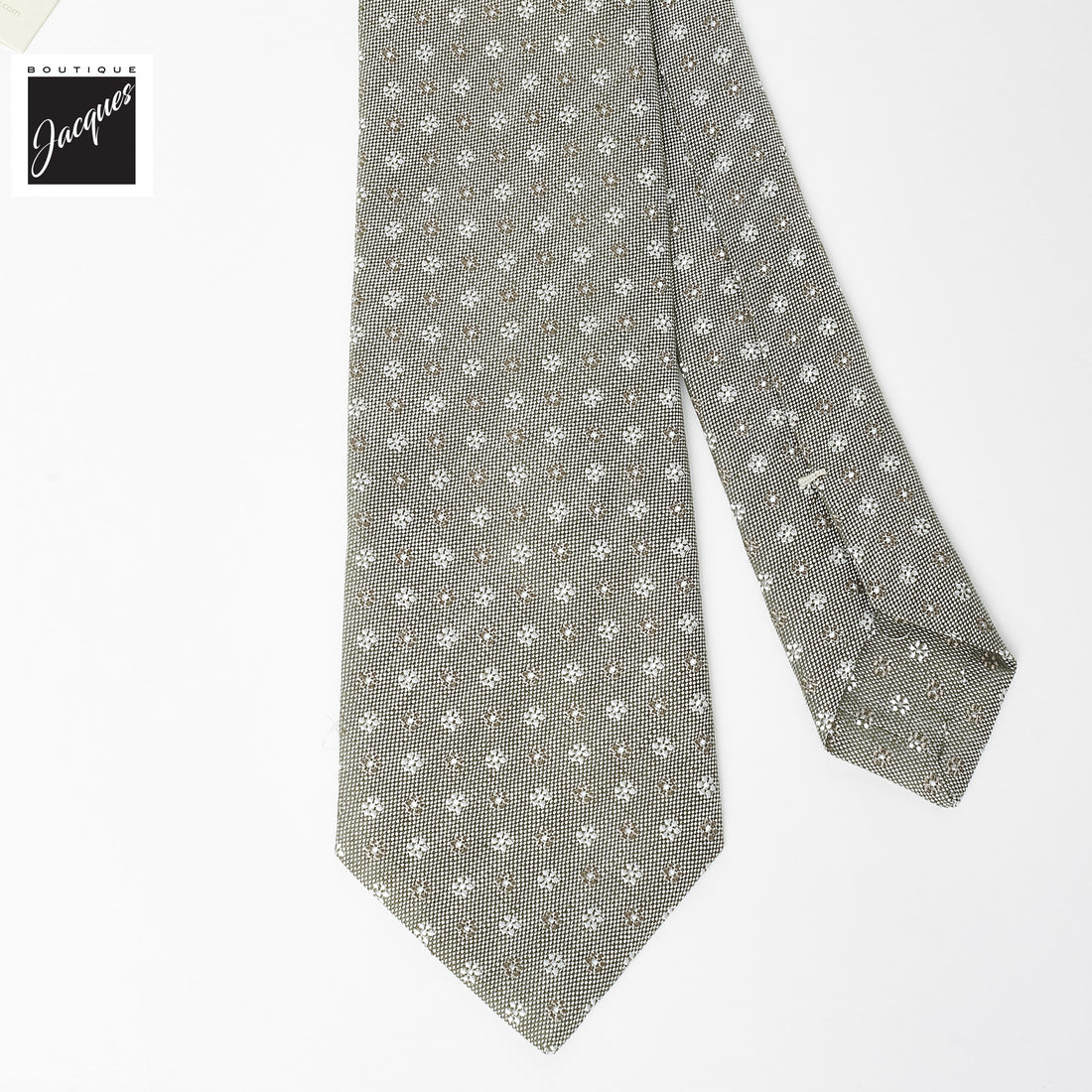 Gray/Beige Floral Pattern Linen-Silk Tie - Paolo Albizzati