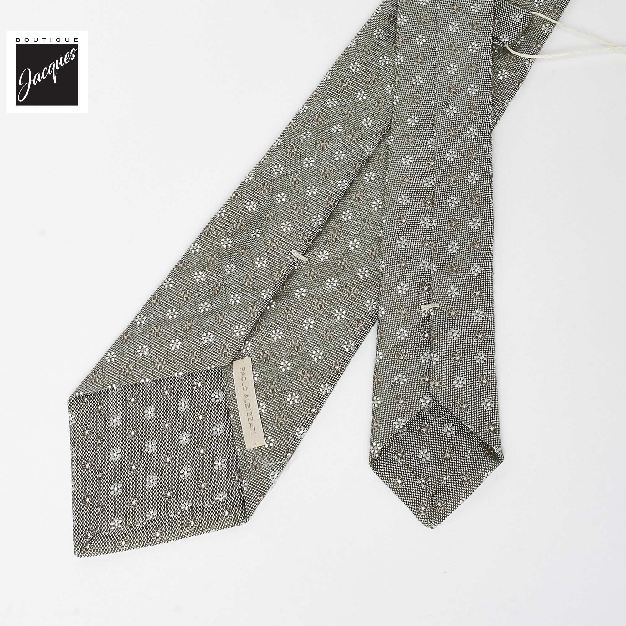 Gray/Beige Floral Pattern Linen-Silk Tie - Paolo Albizzati
