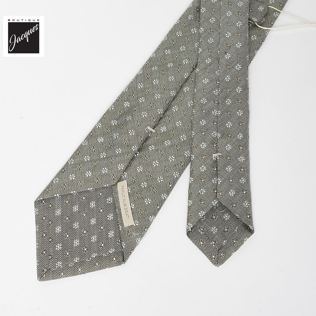 Gray/Beige Floral Pattern Linen-Silk Tie - Paolo Albizzati