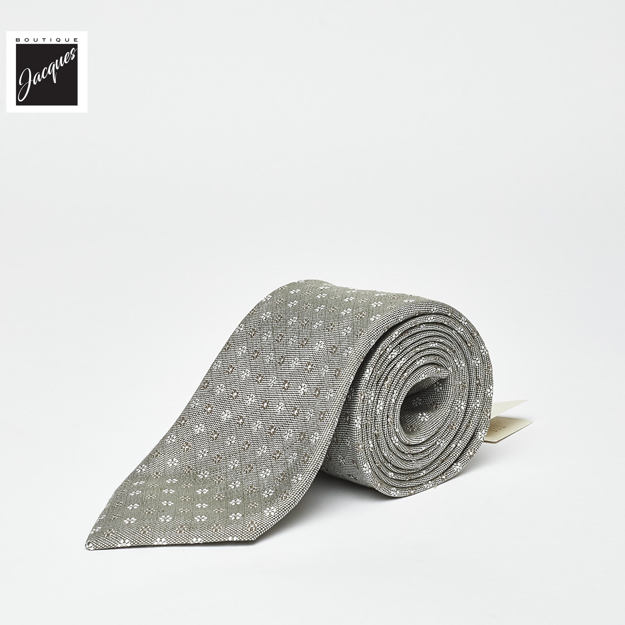 Gray/Beige Floral Pattern Linen-Silk Tie - Paolo Albizzati