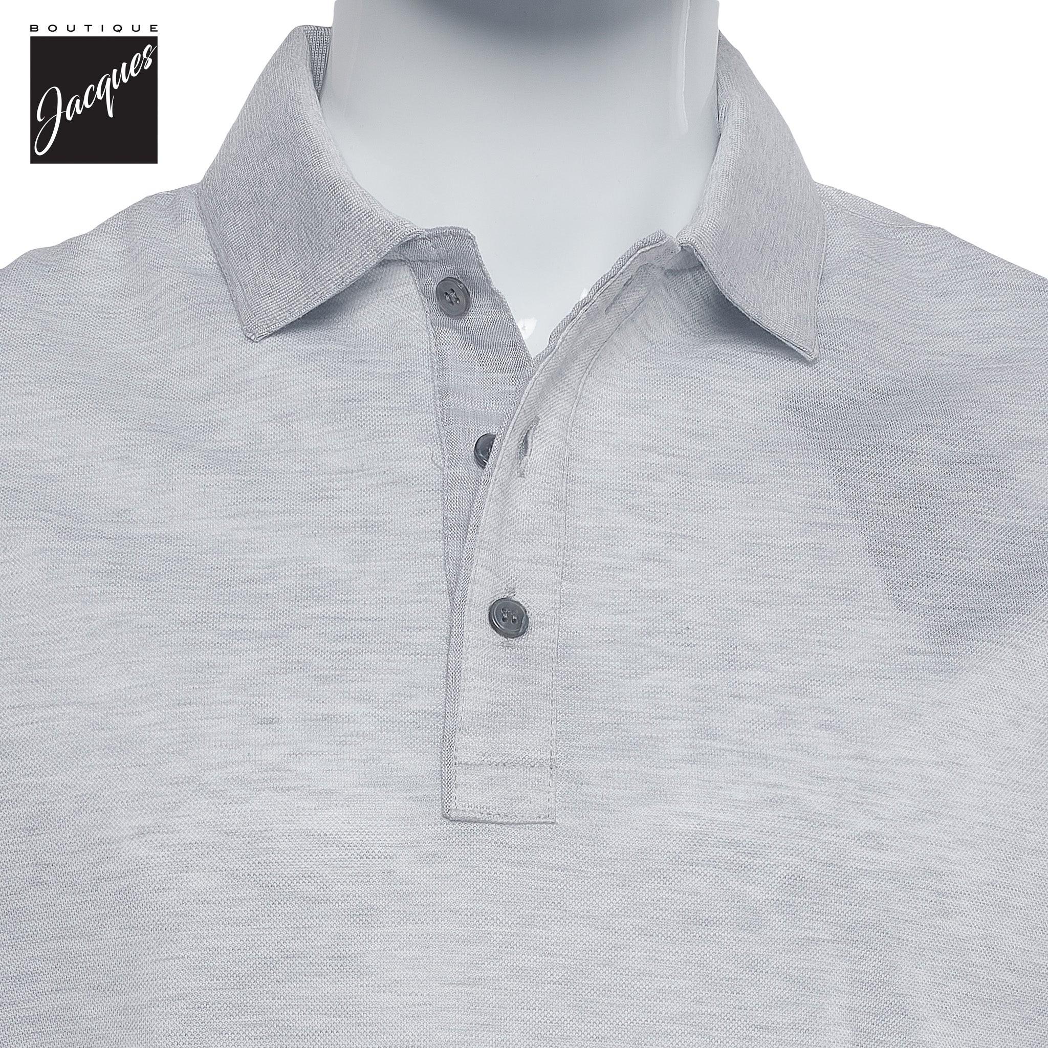Ice Gray Shark Tag Piqué Cotton Polo with Linen Trims - Paul & Shark - Boutique Jacques International