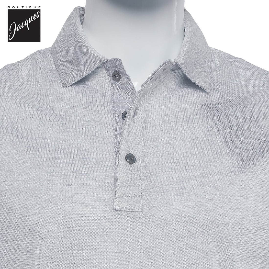 Ice Gray Shark Tag Piqué Cotton Polo with Linen Trims - Paul & Shark - Boutique Jacques International