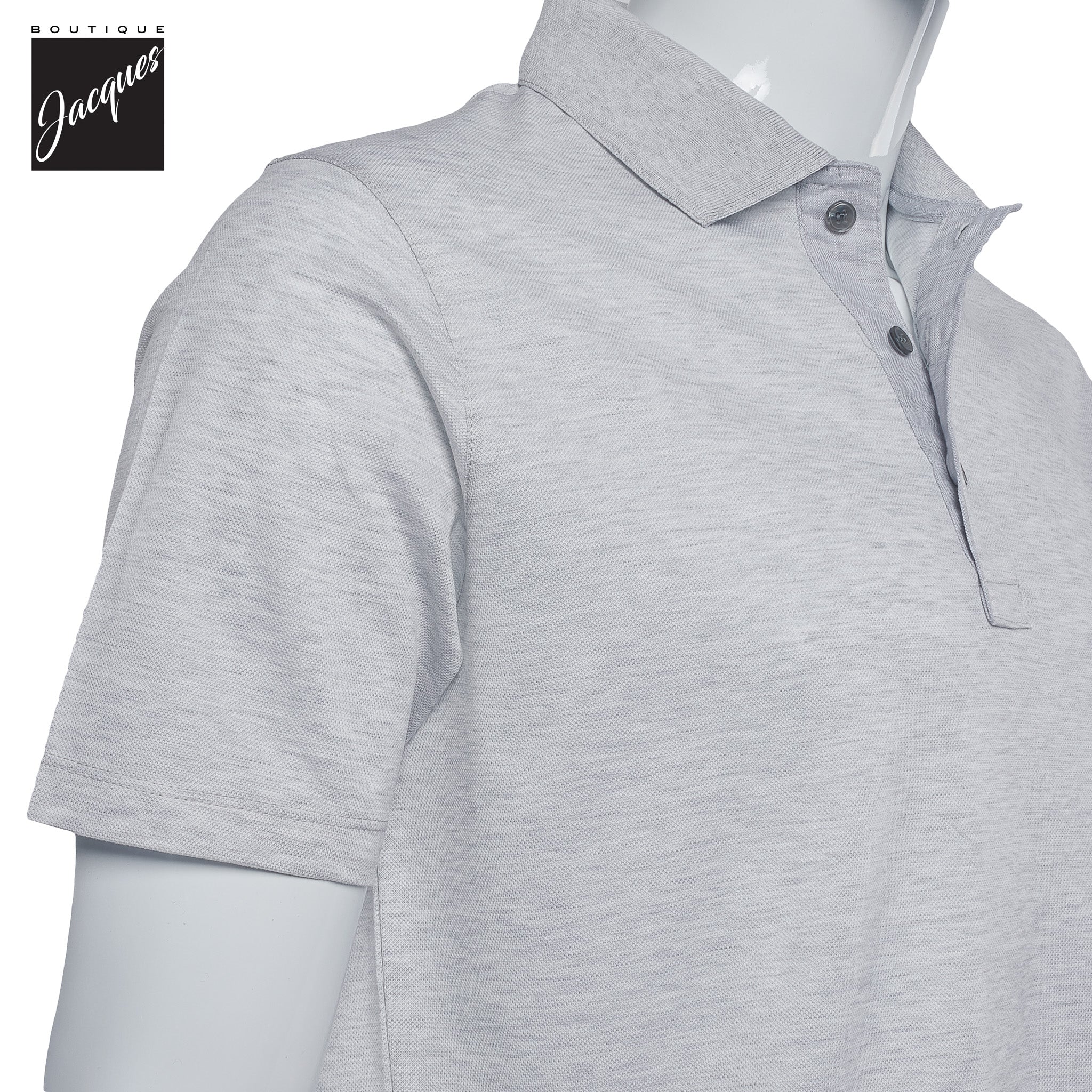 Ice Gray Shark Tag Piqué Cotton Polo with Linen Trims - Paul & Shark - Boutique Jacques International