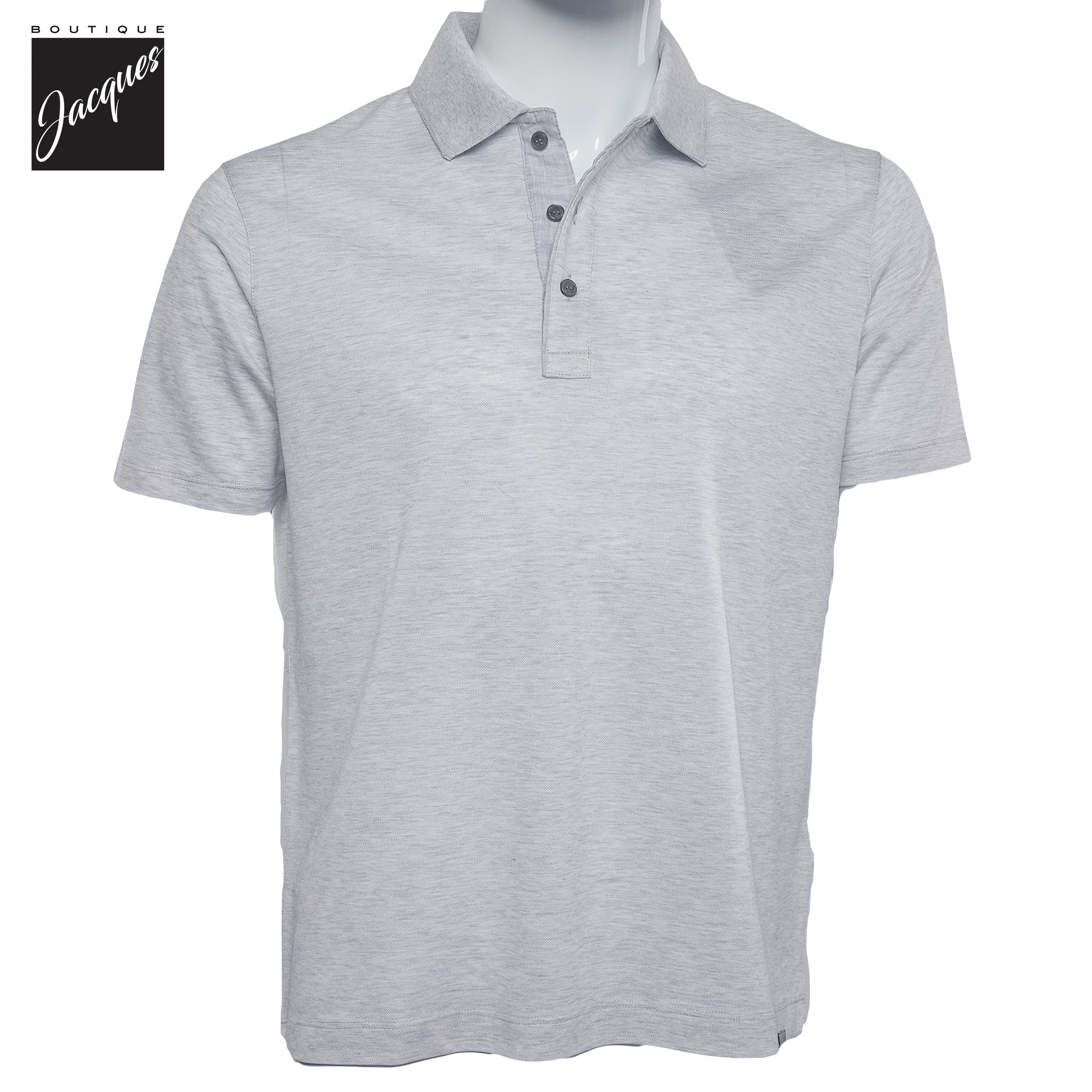 Ice Gray Shark Tag Piqué Cotton Polo with Linen Trims - Paul & Shark - Boutique Jacques International