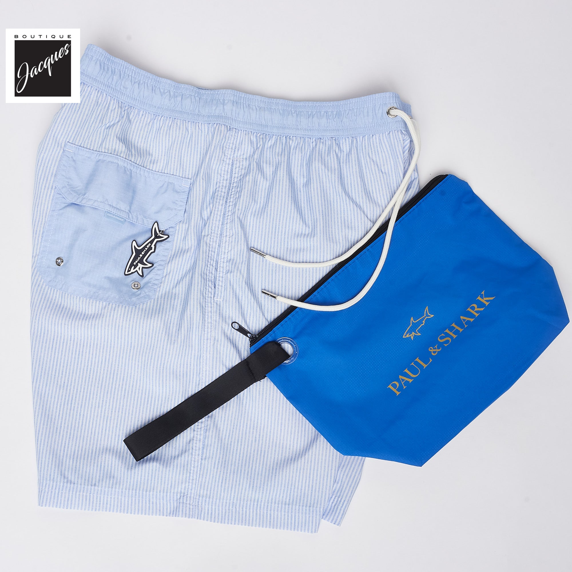 Light Blue Swim Shorts with Striped Print - Paul & Shark
