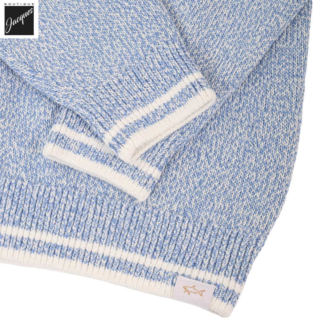 Light Blue Mélange Piuma Cotton Knit Crew Neck - Paul & Shark (RIVIERA) - Boutique Jacques International