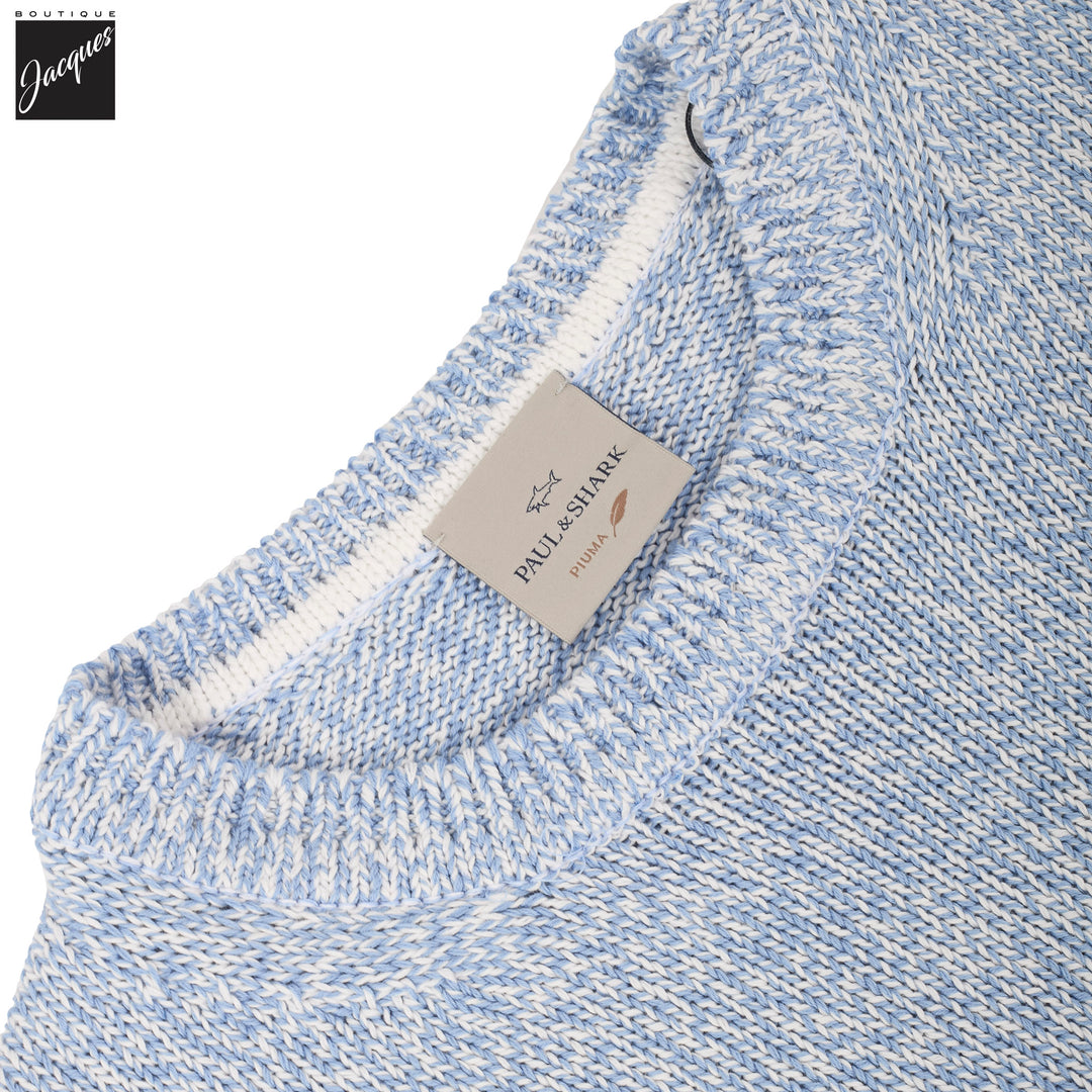 Light Blue Mélange Piuma Cotton Knit Crew Neck - Paul & Shark (RIVIERA) - Boutique Jacques International