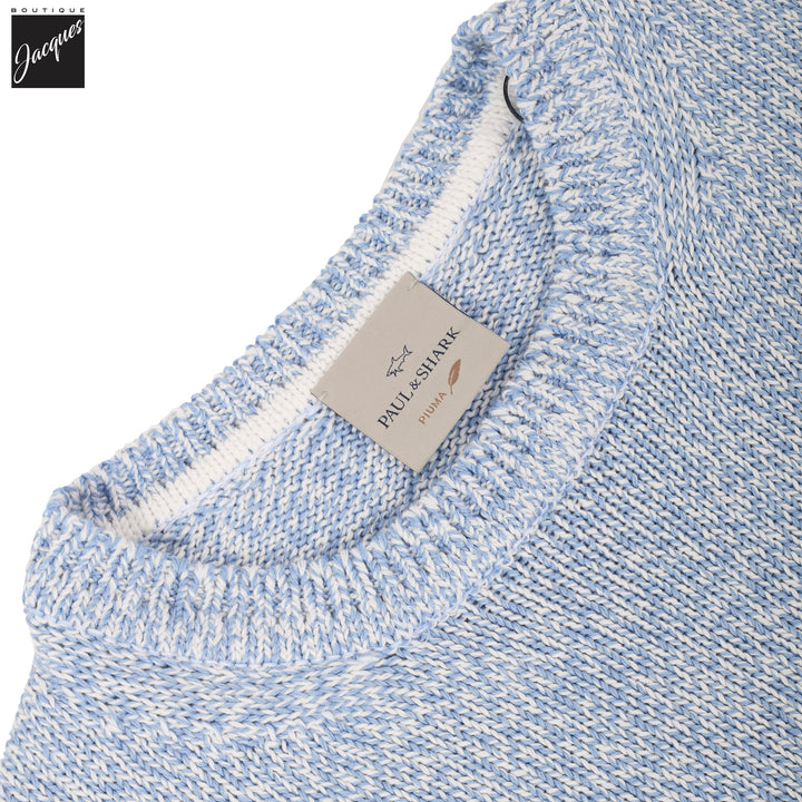 Light Blue Mélange Piuma Cotton Knit Crew Neck - Paul & Shark (RIVIERA) - Boutique Jacques International