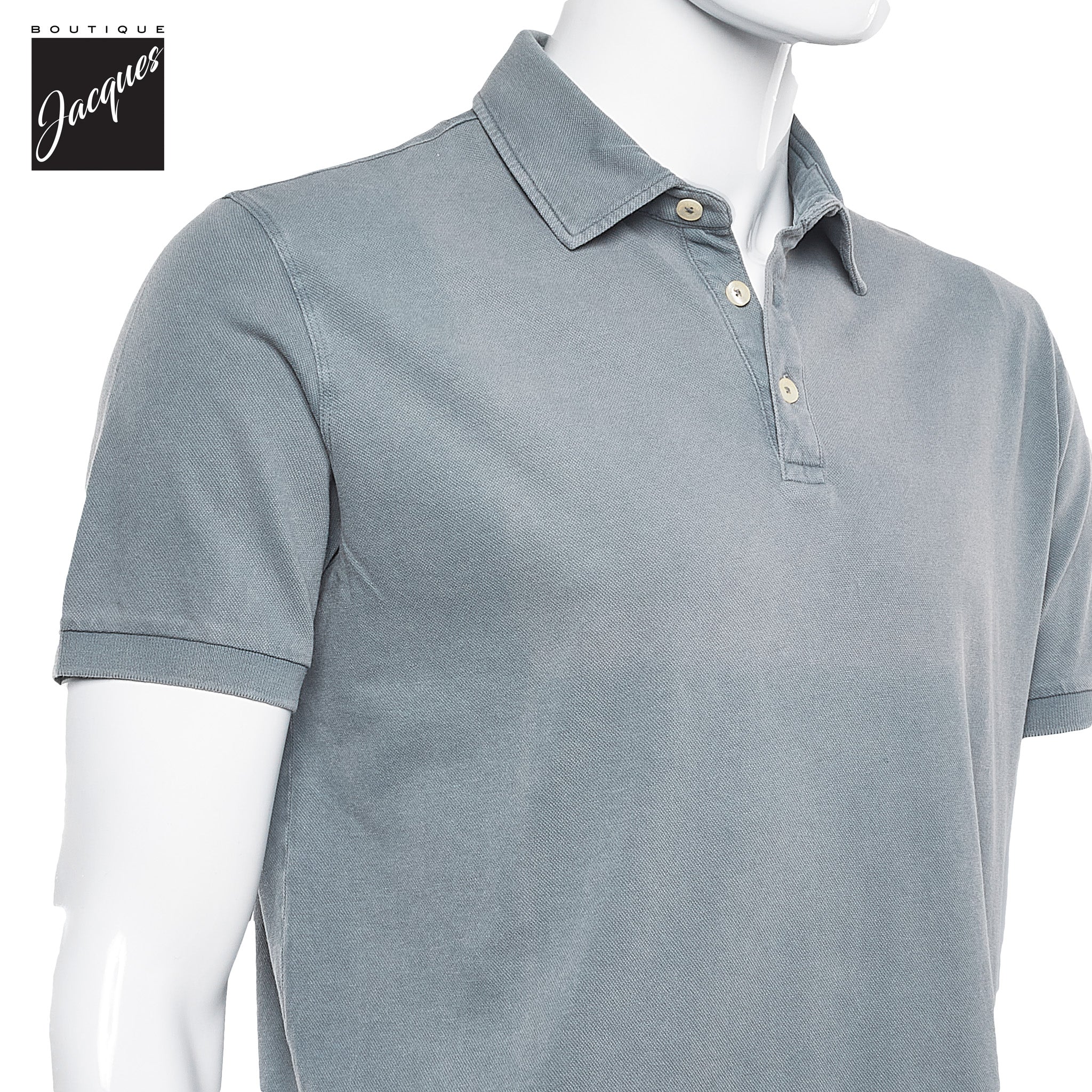 Mid Gray Fine Piqué Stretch Short Sleeve Polo - Phil Petter