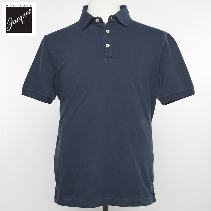 Navy Blue Fine Piqué Stretch Short Sleeve Polo - Phil Petter