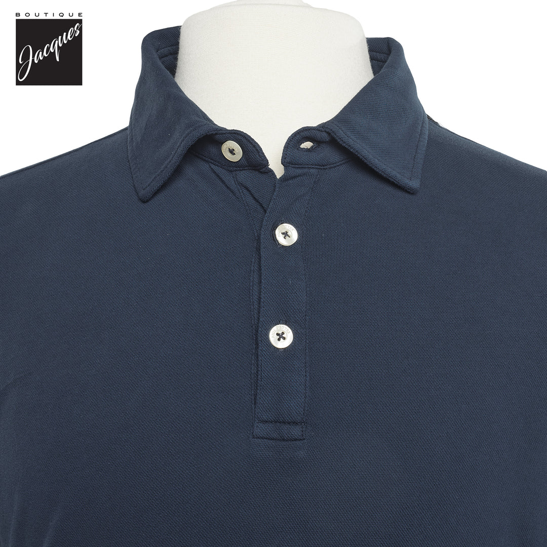 Navy Blue Fine Piqué Stretch Short Sleeve Polo - Phil Petter