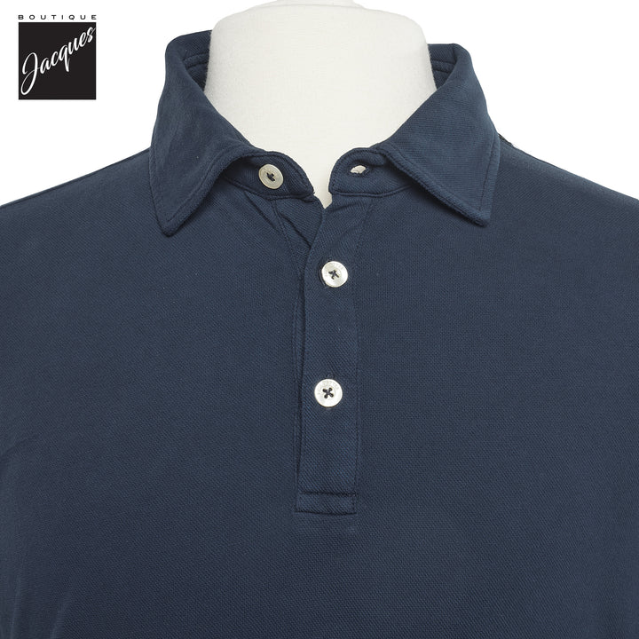 Navy Blue Fine Piqué Stretch Short Sleeve Polo - Phil Petter