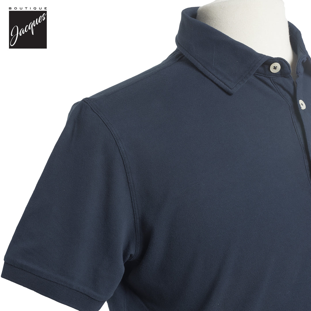 Navy Blue Fine Piqué Stretch Short Sleeve Polo - Phil Petter