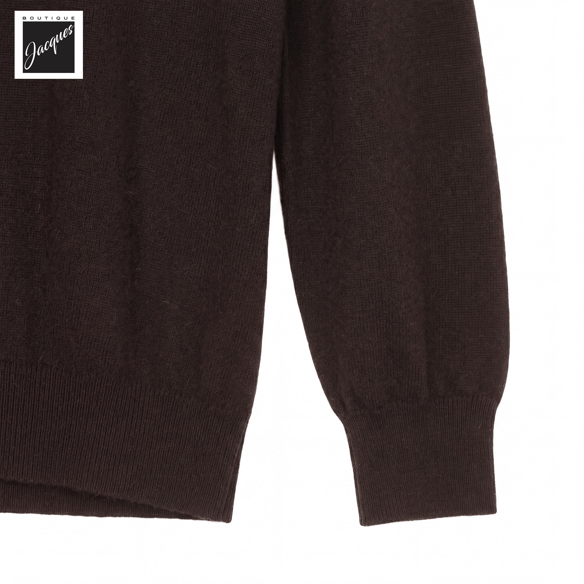 Brown Cashmere-Wool-Blend Long Sleeve Johnny Collar Polo - Phil Petter - Boutique Jacques International