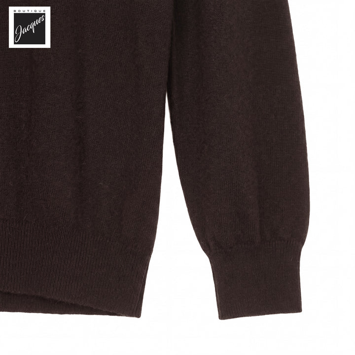 Brown Cashmere-Wool-Blend Long Sleeve Johnny Collar Polo - Phil Petter