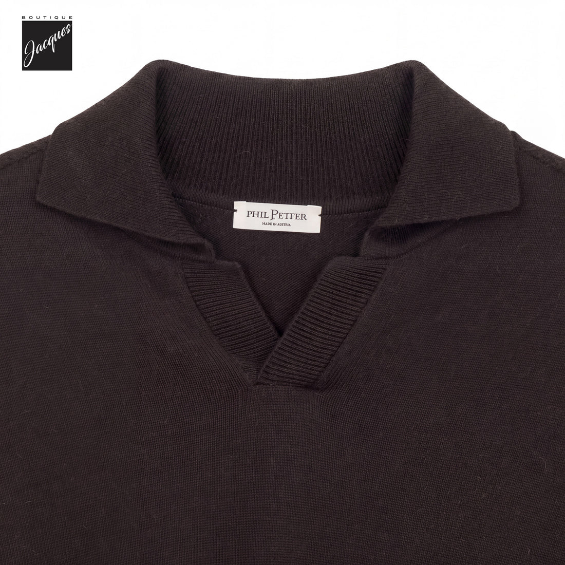 Brown Cashmere-Wool-Blend Long Sleeve Johnny Collar Polo - Phil Petter - Boutique Jacques International