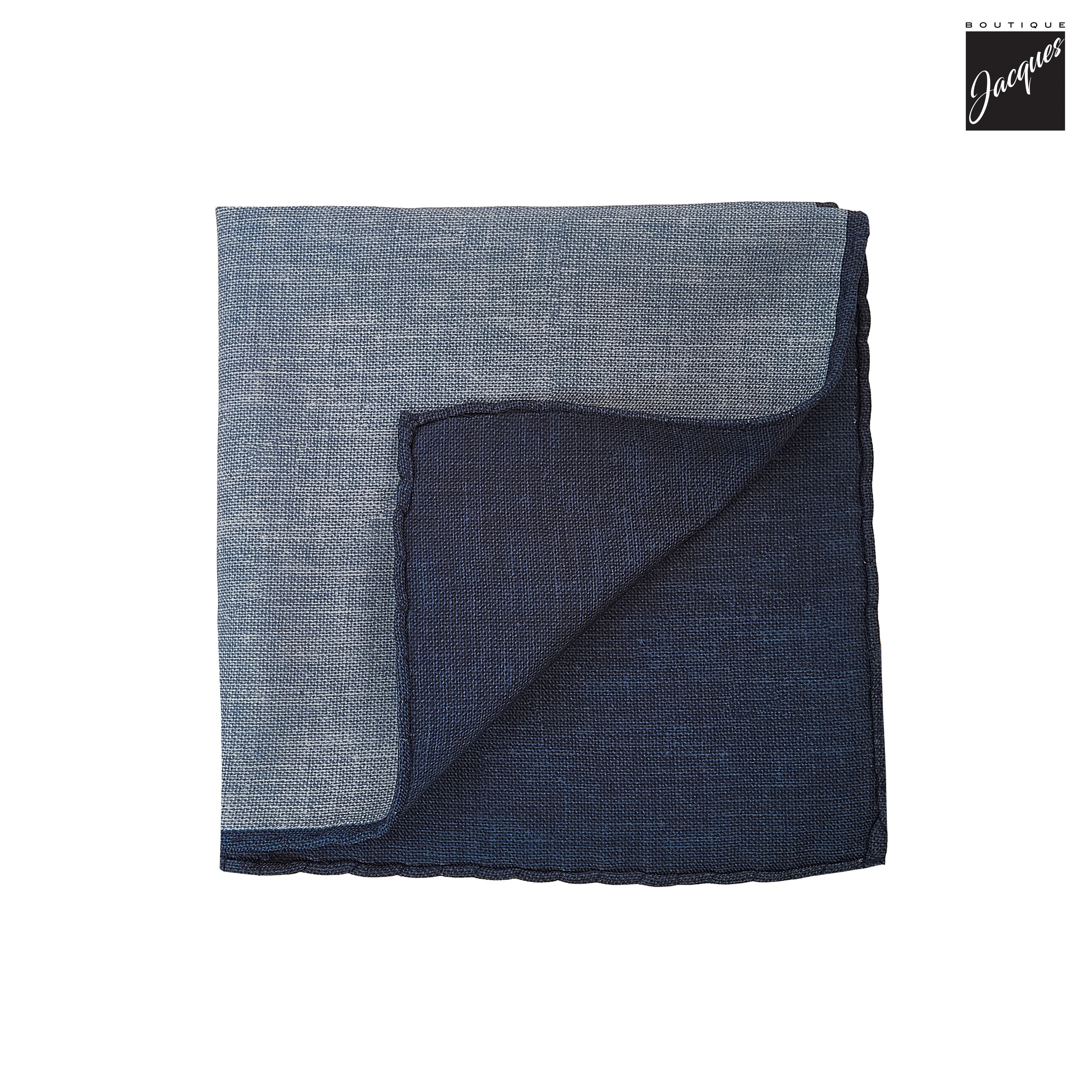 Denim Blue Silk-Cotton Solid Reversible Hankie - Paolo Albizzati - Boutique Jacques International