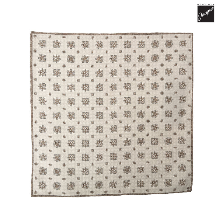 Brown & Off-White Medallion/Geometric Reversible Silk-Cotton Hankie - Paolo Albizzati - Boutique Jacques International