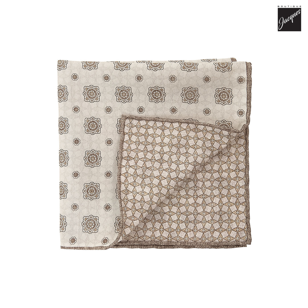 Brown & Off-White Medallion/Geometric Reversible Silk-Cotton Hankie - Paolo Albizzati - Boutique Jacques International