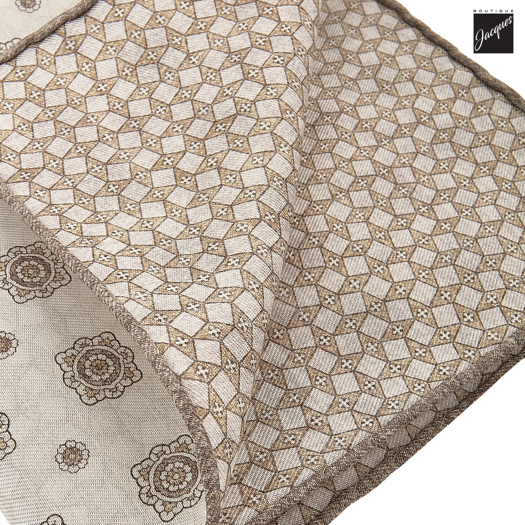 Brown & Off-White Medallion/Geometric Reversible Silk-Cotton Hankie - Paolo Albizzati - Boutique Jacques International