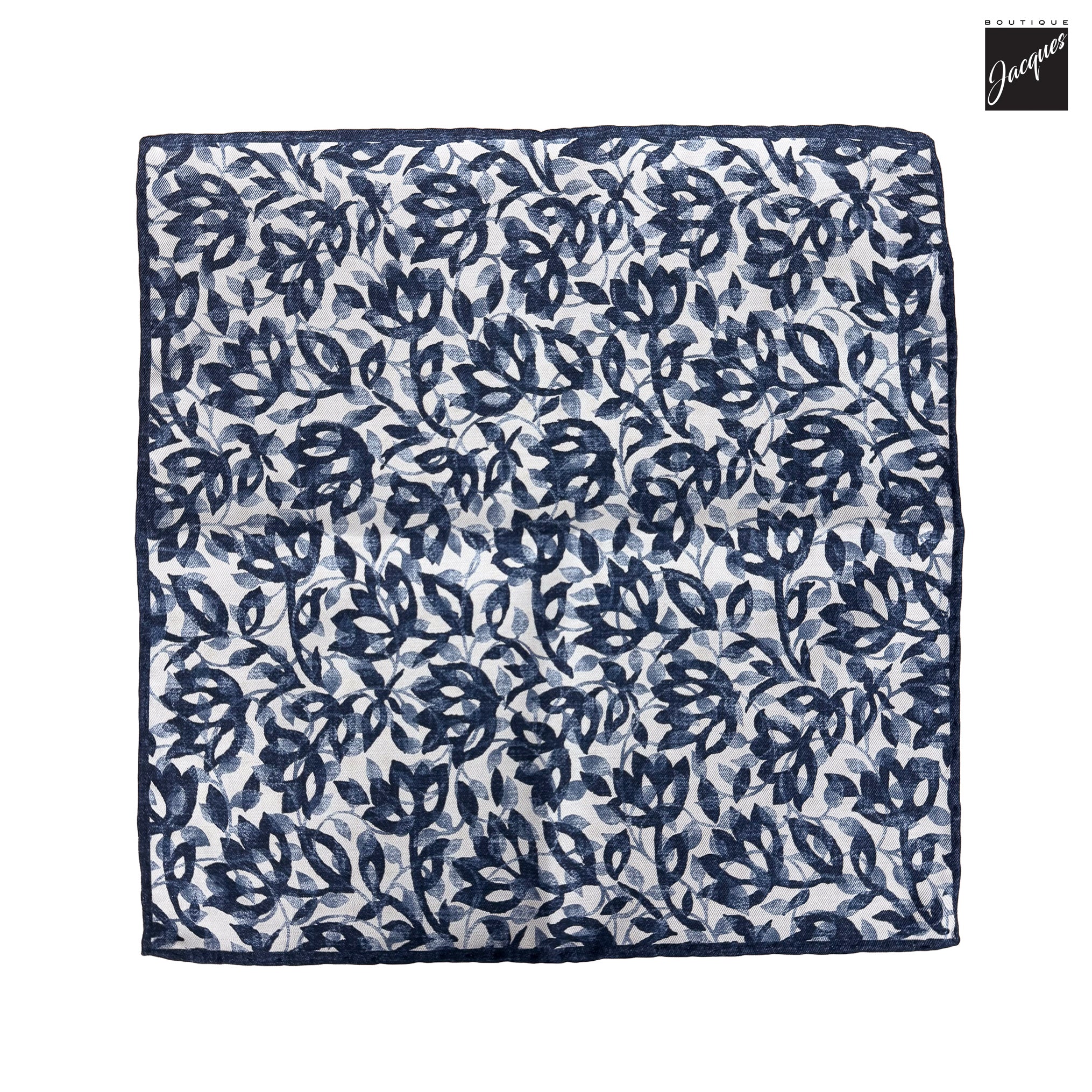 Blue Silk/Cotton Printed Floral Reversible Hankie - Paolo Albizzati - Boutique Jacques International