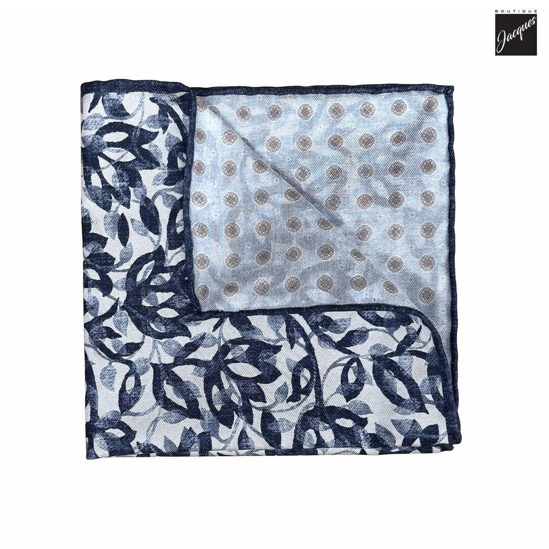 Blue Silk/Cotton Printed Floral Reversible Hankie - Paolo Albizzati - Boutique Jacques International