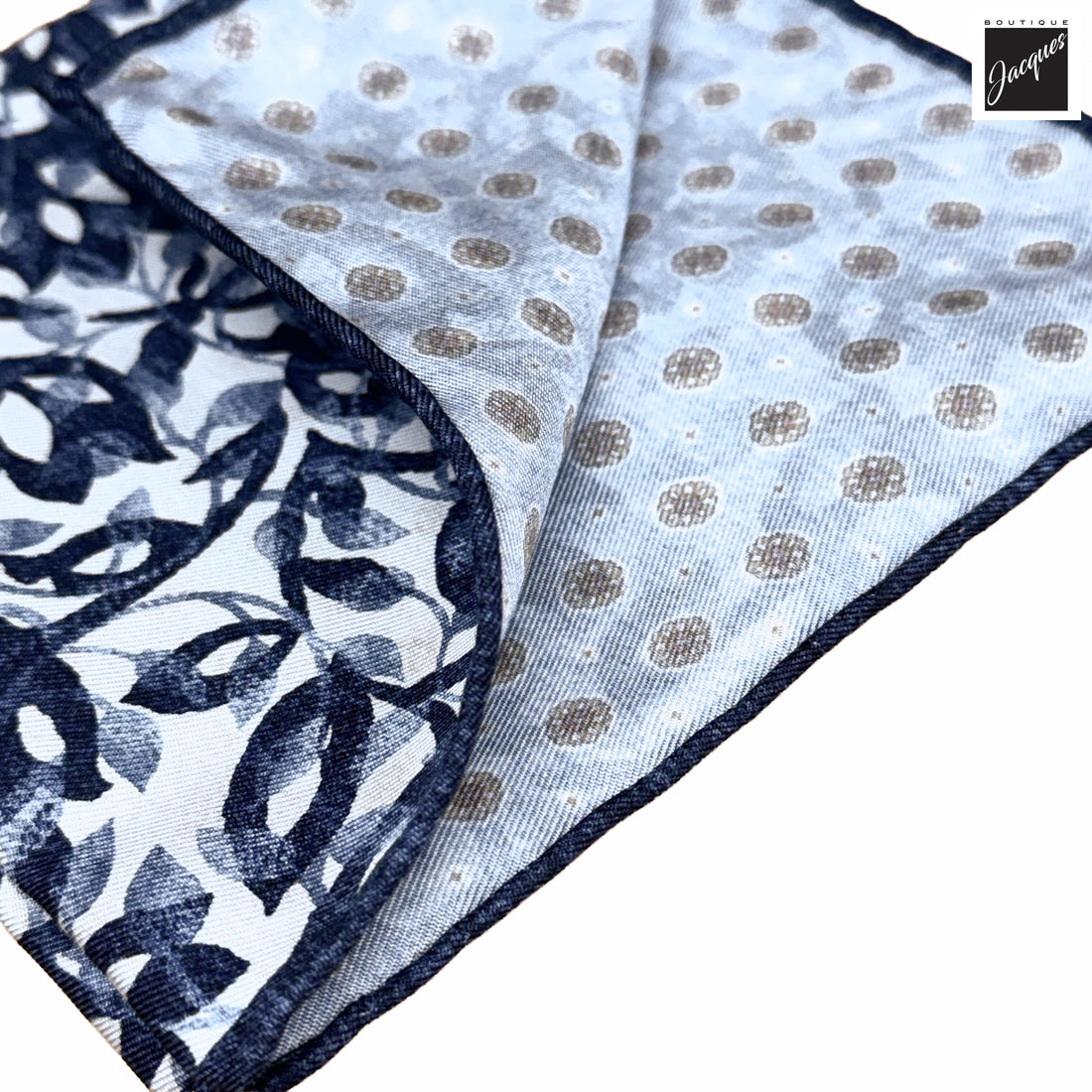 Blue Silk/Cotton Printed Floral Reversible Hankie - Paolo Albizzati - Boutique Jacques International
