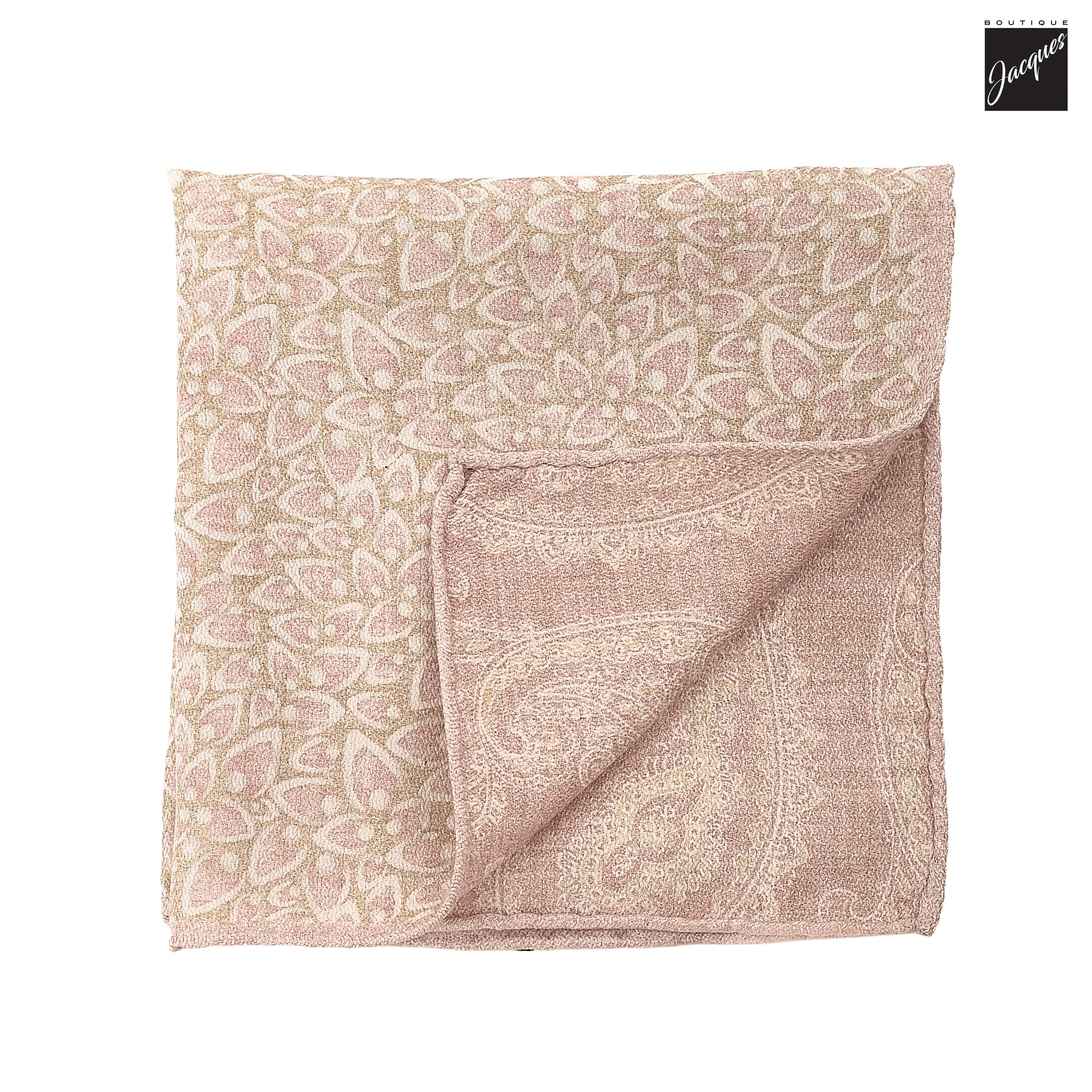 Pink & Beige Abstract/Paisley Reversible Woven Silk Hankie - Paolo Albizzati - Boutique Jacques International