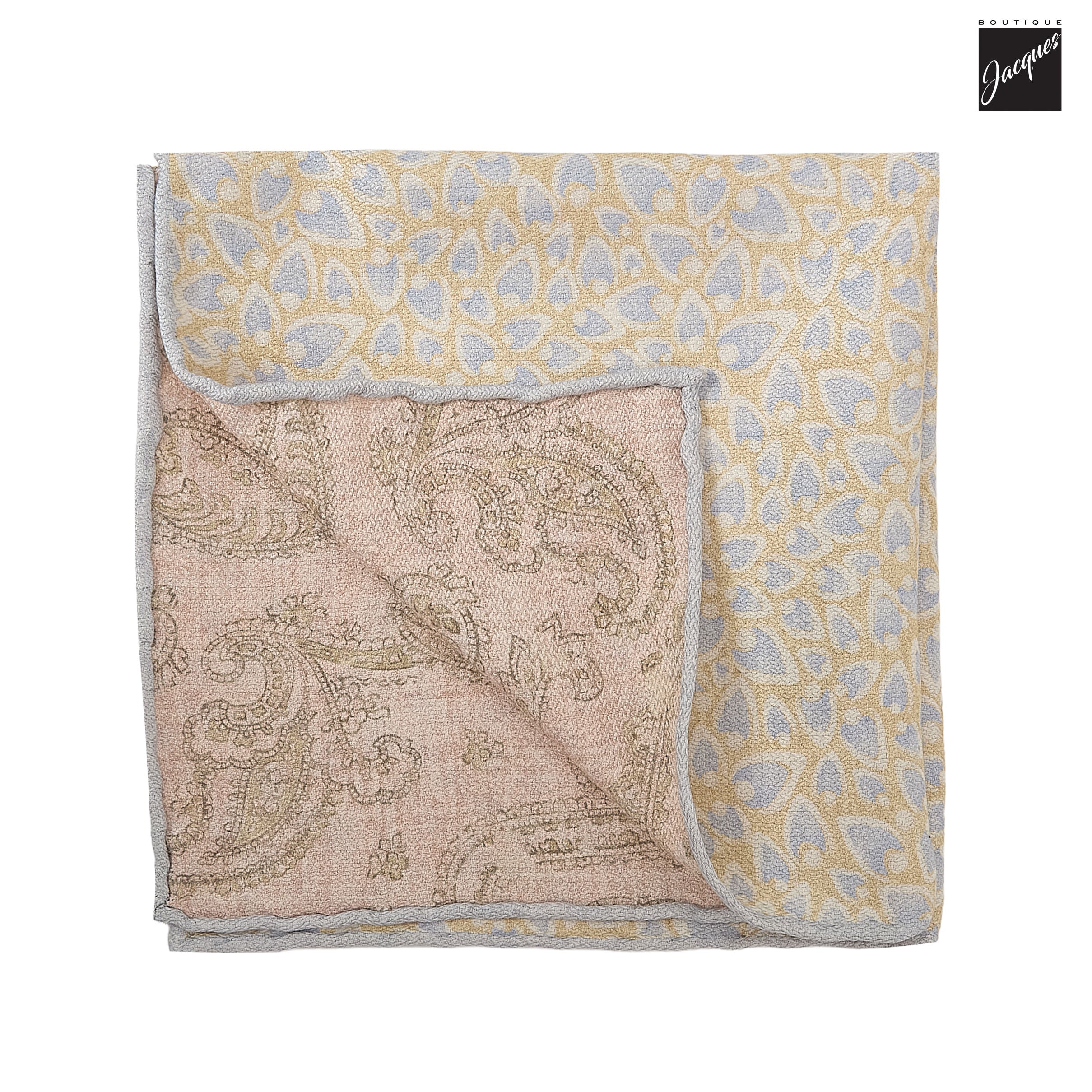 Yellow & Pink Abstract/Paisley Reversible Woven Silk Hankie - Paolo Albizzati - Boutique Jacques International