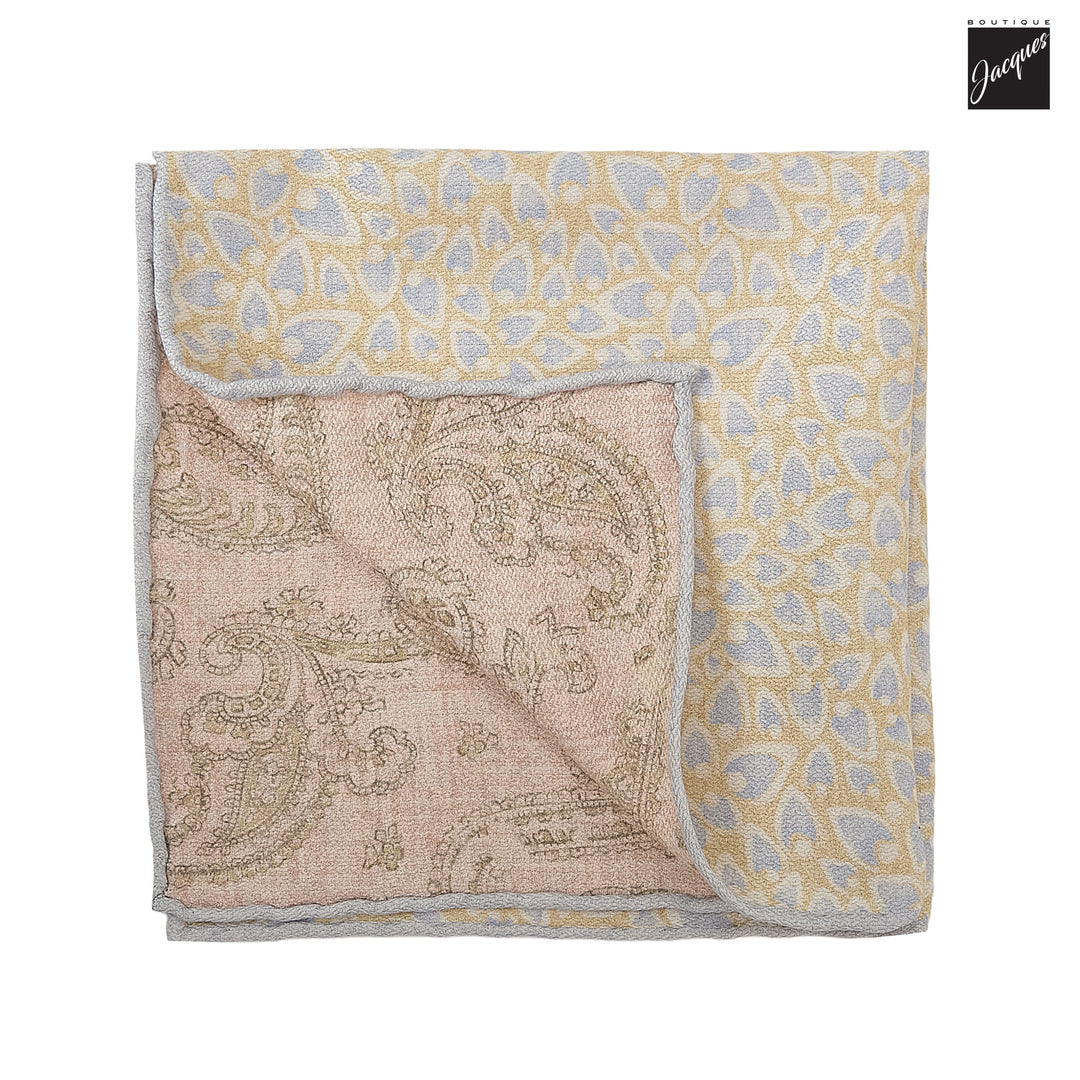 Yellow & Pink Abstract/Paisley Reversible Woven Silk Hankie - Paolo Albizzati - Boutique Jacques International