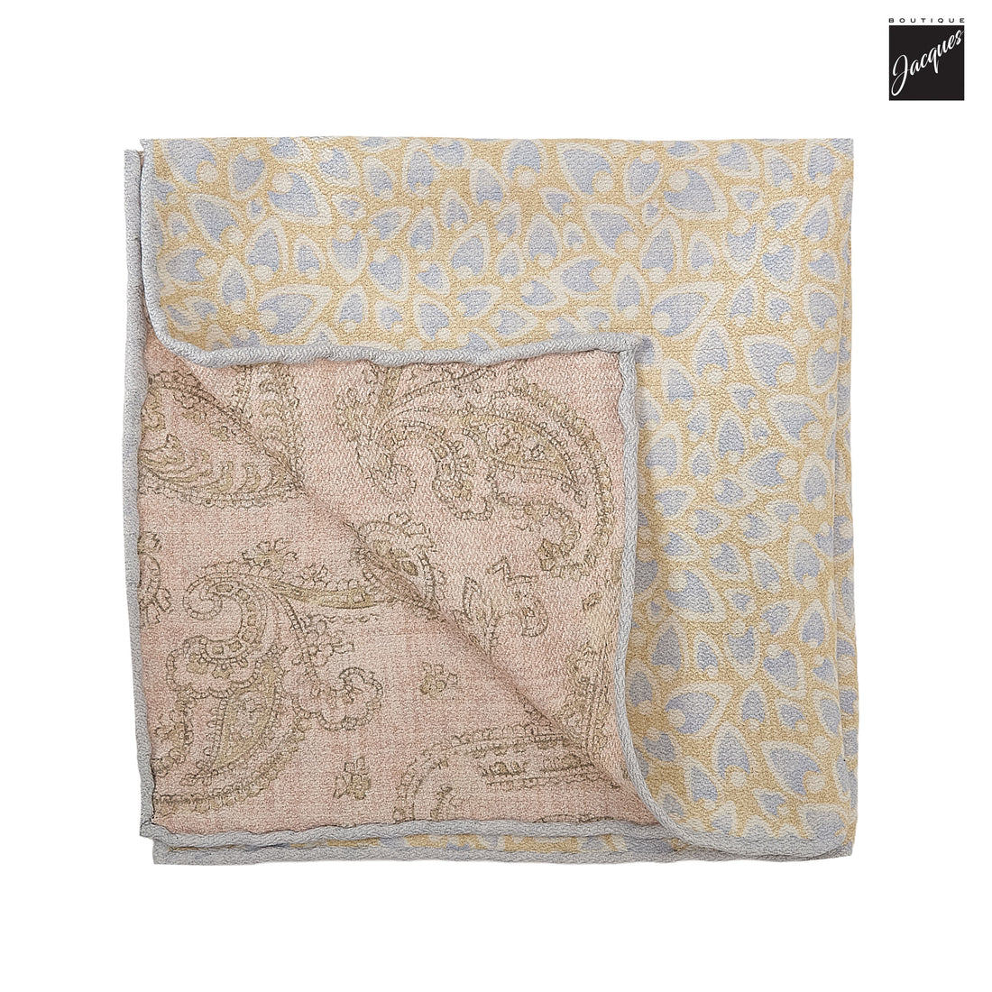 Yellow & Pink Abstract/Paisley Reversible Woven Silk Hankie - Paolo Albizzati - Boutique Jacques International