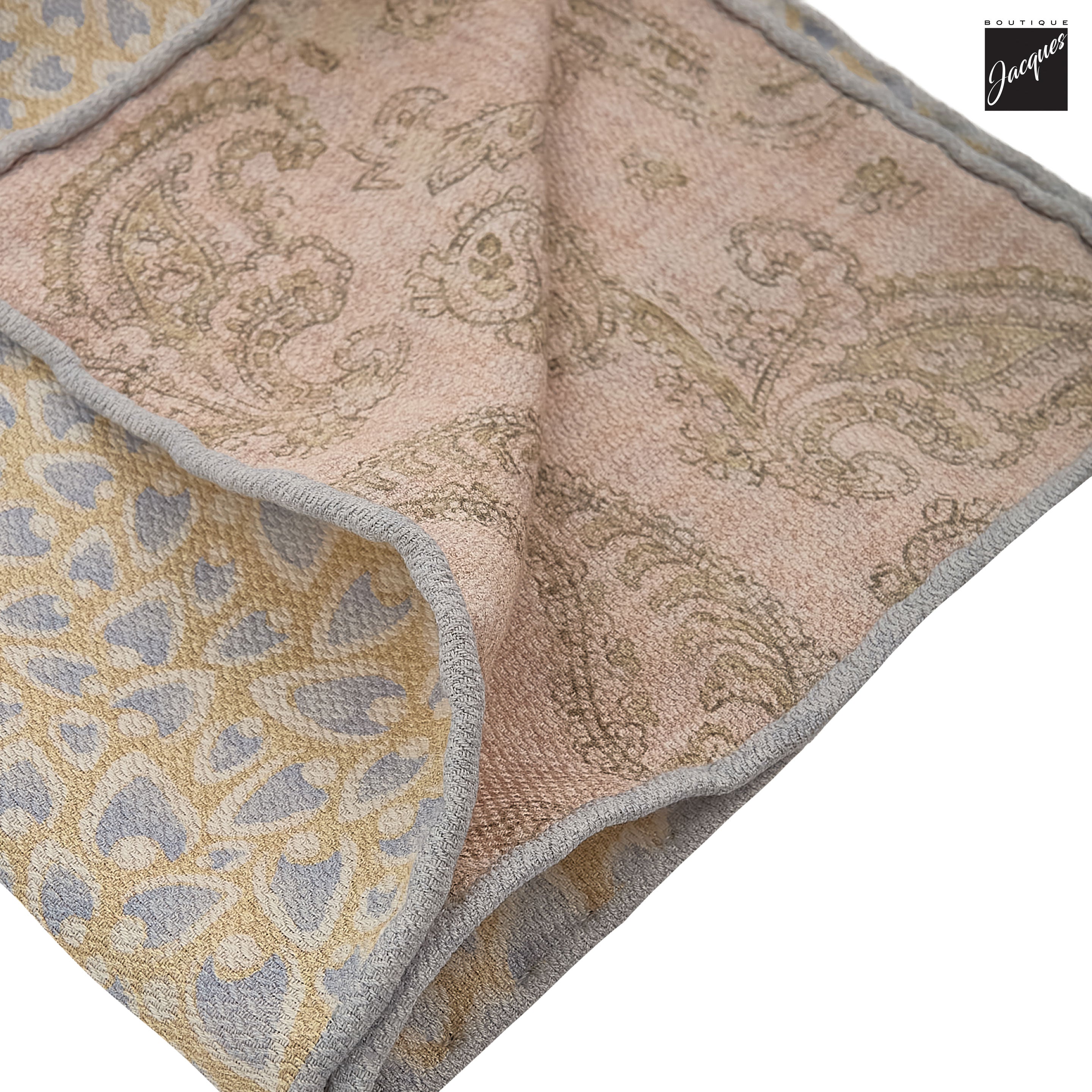 Yellow & Pink Abstract/Paisley Reversible Woven Silk Hankie - Paolo Albizzati - Boutique Jacques International