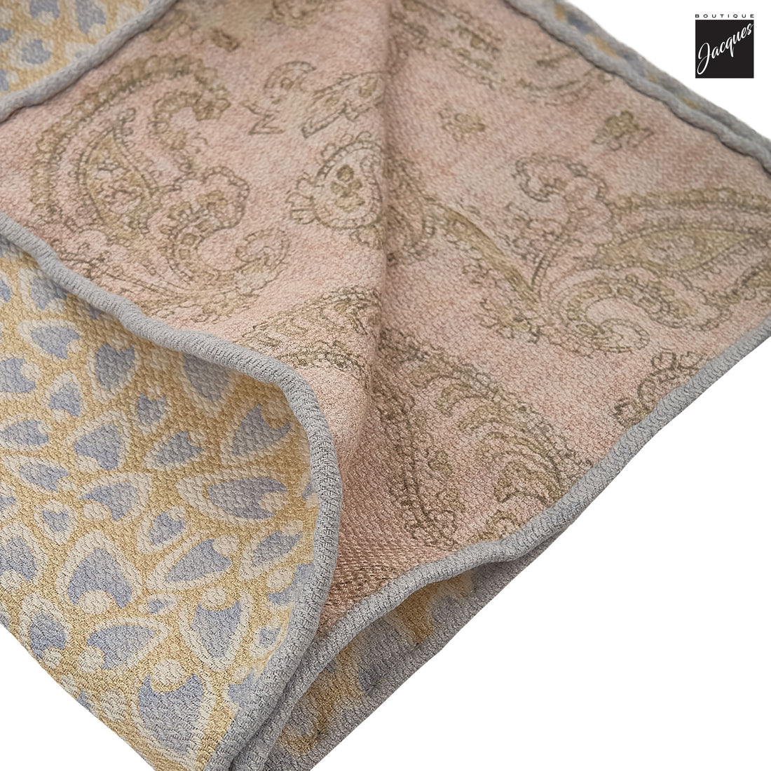 Yellow & Pink Abstract/Paisley Reversible Woven Silk Hankie - Paolo Albizzati - Boutique Jacques International
